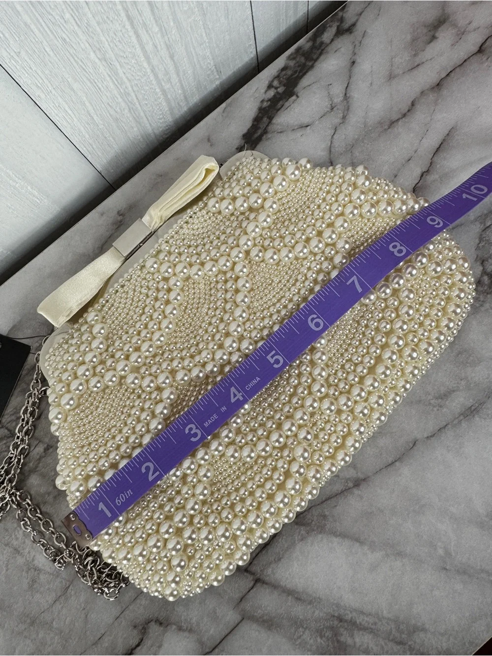 Pearl-Embellished Ivory Evening Clutch
